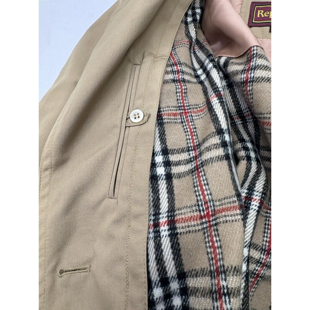 Vintage Repp Ltd Trench Coat Mens 42 Tan Plaid Lined Belted Korea - Picture 12 of 16